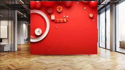 Red and Gold Decorations on Red Background Wall mural