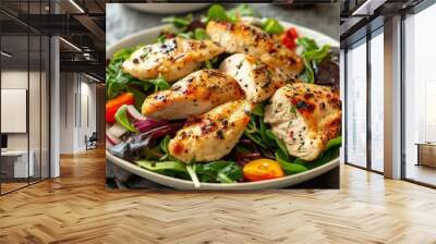 Chicken fillet with salad. Healthy food, keto diet, diet lunch concept. Generative Ai Wall mural