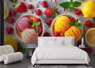 Creamy Summer Delights: Orange and Raspberry Ice Cream Wall mural