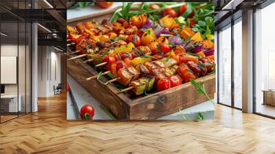 Grilled Vegetable Skewers with Arugula and Cherry Tomatoes Wall mural