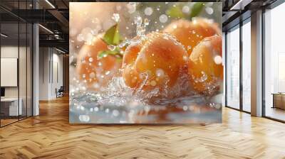 Peaches Splashing in Water Wall mural