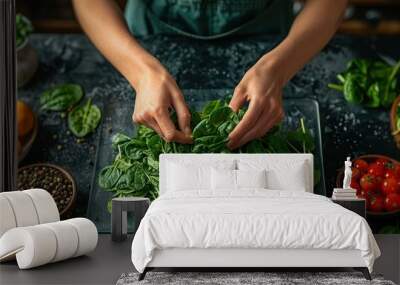 Preparing a Delicious Meal with Fresh Ingredients Wall mural