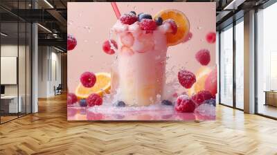 Refreshing Fruit Smoothie with Splashing Wall mural