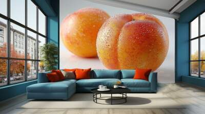 Two juicy nectarines with water droplets Wall mural