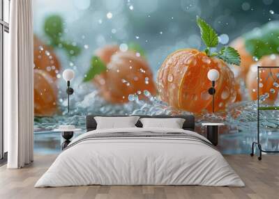 Water Droplets Splashing on a Fresh Fruit Wall mural