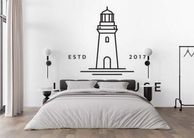 Simple Line Art Lighthouse Searchlight Beacon Tower Island Beach Coast logo design Wall mural