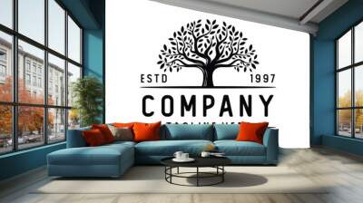 Vibrant tree logo design, tree and root vector. Tree of life logo design inspiration Wall mural