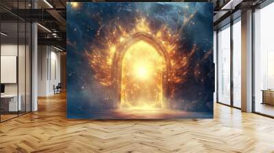 Angel Gate. Mystical Fantasy Background with Divine Angelic Rays of Light Wall mural