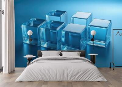 Blue Crystal Blocks: Futuristic Design with 3D Perspective and Clear Geometric Shapes Wall mural