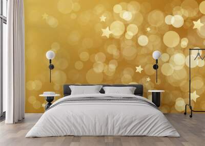 BRIGHT GOLD BOKEH LIGHTS Background with stars Wall mural