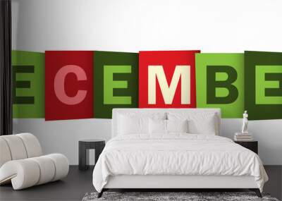 DECEMBER overlapping vector letters icon (Christmas colours) Wall mural