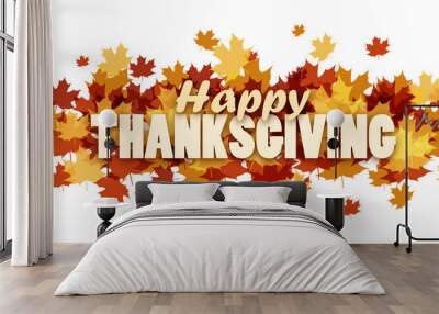 HAPPY THANKSGIVING banner with autumn leaves Wall mural