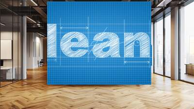 LEAN written in vector technical lettering font on blue background Wall mural