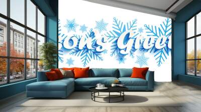 SEASON'S GREETINGS vector typography on blue snowflakes Wall mural