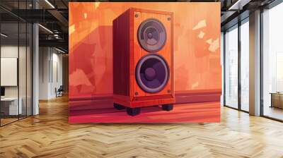 Cartoon Speaker. Hi-fi Sound System with Wooden Speaker Illustration Wall mural