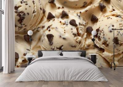 Chocolate Chip Cookie Dough Ice Cream Background. Full Frame of Creamy and Rich Ice Cream Wall mural