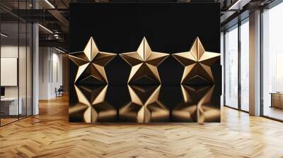 Gold 5 Stars Rating on Black Background. 3D Render for Client's Life Events Wall mural