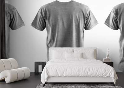 Heather Grey T Shirt Bundle Pack - Adult Apparel with Three Styles of Blank Casual Attire. Isolated Wall mural