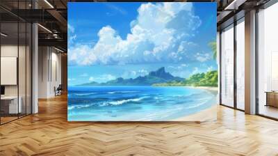 Island Paradise. Beautiful Clear Blue Beach Background with Coconut Trees Wall mural