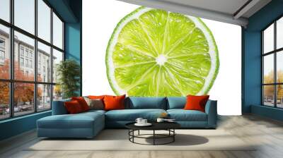 Isolated Lime Wheel with Clipping Path. Close-up Cross Section of Ripe Green Citrous Fruit Wall mural