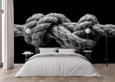 Knotted Rope. Isolated Cord with Tied Knot on Nautical Texture Wall mural