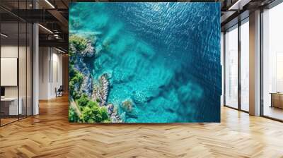 Lake Water Texture. Aerial View of Blue Lake Surface from High Up Wall mural