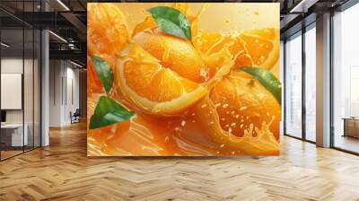 Orange Juice Illustration. Fresh Orange with Splash Design in Nature Art Wall mural