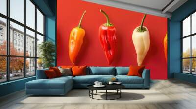 Scoville Pepper Heat Scale. Chili Pepper Illustration from Sweetest to Very Hot on Colorful Wall mural