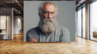 Skeptical Man. Portrait of a Bearded Senior Male with Suspicious Expression Wall mural