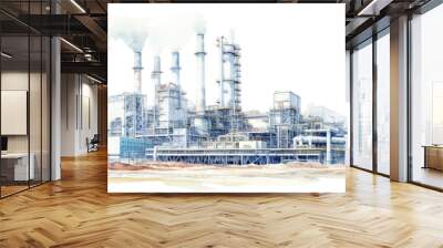 Watercolor drawing paint of industry zone, refinery power plant energy station for stored, png Wall mural