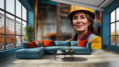 Women In Construction. Senior Woman Engineer in Happy Workwear Wall mural