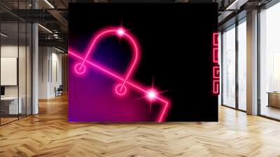 Black Friday sale discount banner. Modern glowing background with abstract neon shapes of gift bag icon in neon style. Final sale up to 50% off. neon style. Banner, poster vector illustration. Wall mural