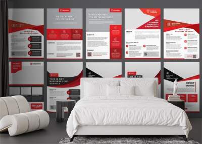 a bundle of 10 templates of a4 flyer template, modern template, in red color, and modern design, perfect for creative professional business Wall mural