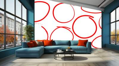 red pen drawn marks, red circle set, highlight circle Wall mural