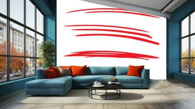 Single line stroke set red underline as a design underline element, isolated over the white background, set of lines set Wall mural