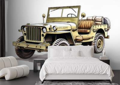 Reviving History: Digital AI Unleashes World War 2 US Army Jeep's Abstract Essence Wall mural