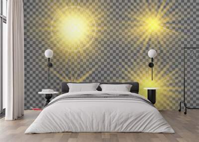 Light. The sun is yellow and transparent. Design kit with transparent effect. Vector objects on an isolated background. Wall mural