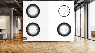 Scope, with shadow. Crosshair. Inspection in the viewfinder of a hunting rifle. Set. Vector elements on an isolated transparent background. Wall mural