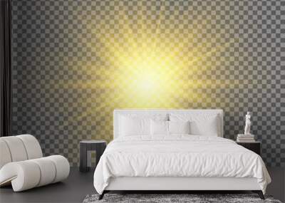 The yellow light of the sun, the flash of a star. Soft, glow transparent rays. Vector design element on isolated background. Wall mural