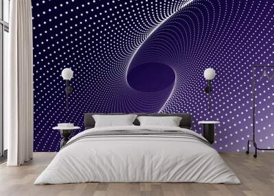 Oval smooth pattern of many white dots on blue violet background.  Wall mural