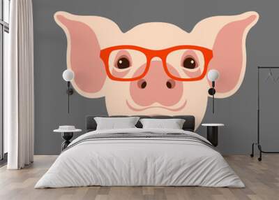 pig  face head glasses vector illustration style flat  Wall mural