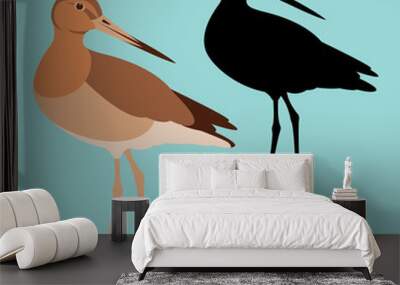 sandpiper vector illustration flat style profile side silhouette Wall mural