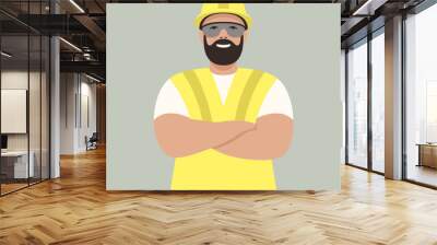 worker in helmet ,vector illustration , flat style  Wall mural