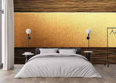 Brushed metal texture with golden strip and wood grain background Wall mural