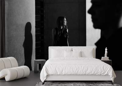 Black and white portrait photo of elegant couple in love Wall mural