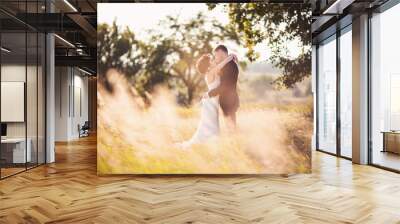 Toned photo, bride and groom hugging outdoor Wall mural