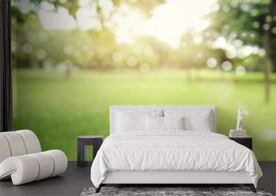 defocused bokeh background of  garden trees in sunny day Wall mural