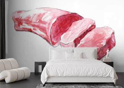 Raw meat watercolor illustration on black background Wall mural