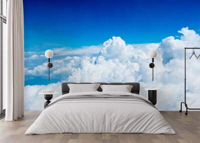 Aerial view of Blue sky and Cloud Top view from airplane window, Wall mural