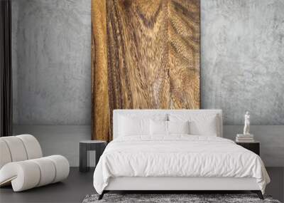 Blank wood block frame leaning at grunge grey concrete wall and Wall mural